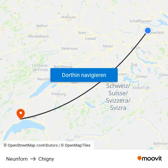 Neunforn to Chigny map