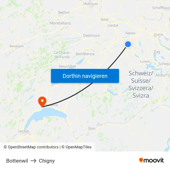 Bottenwil to Chigny map