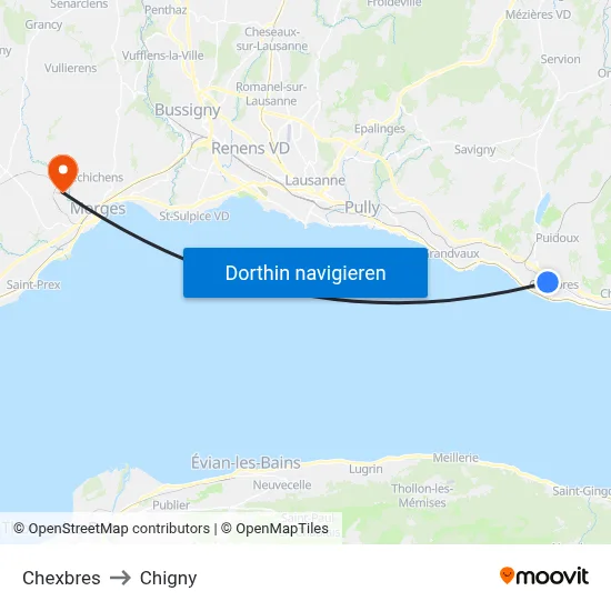 Chexbres to Chigny map