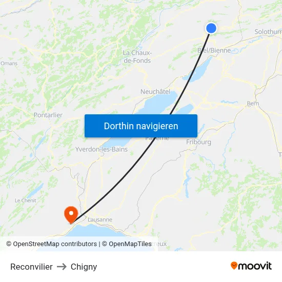 Reconvilier to Chigny map
