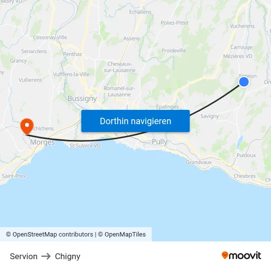 Servion to Chigny map