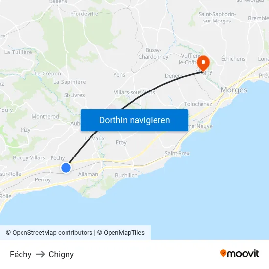 Féchy to Chigny map