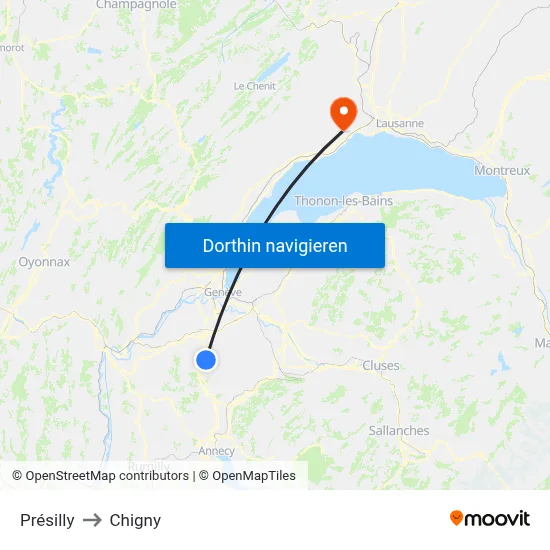 Présilly to Chigny map