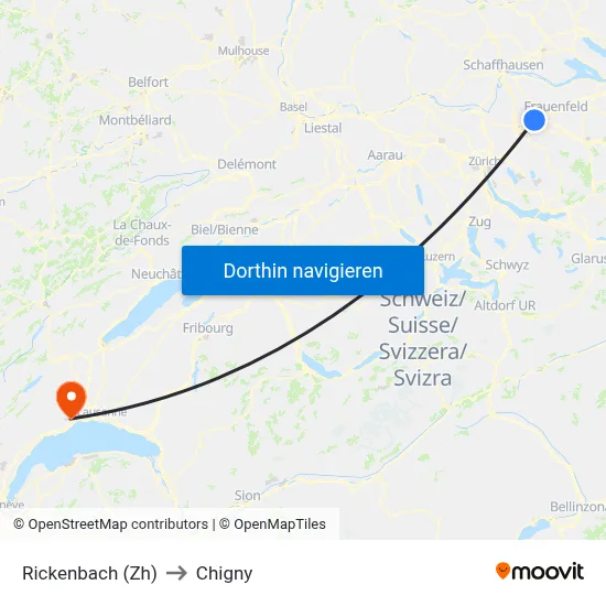 Rickenbach (Zh) to Chigny map
