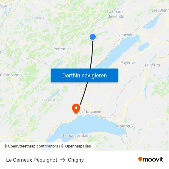 Le Cerneux-Péquignot to Chigny map