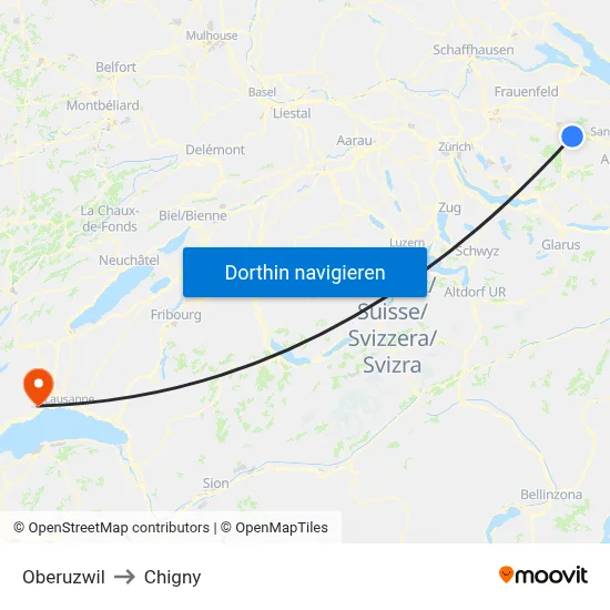 Oberuzwil to Chigny map