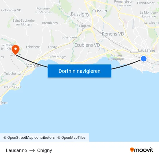 Lausanne to Chigny map