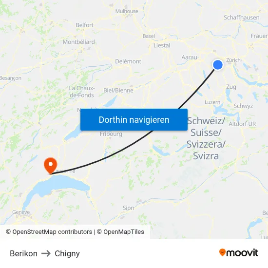 Berikon to Chigny map