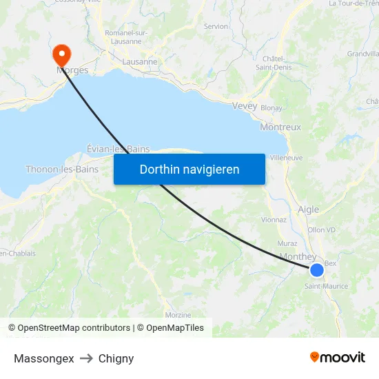 Massongex to Chigny map