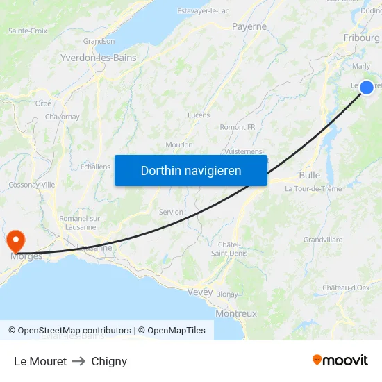 Le Mouret to Chigny map
