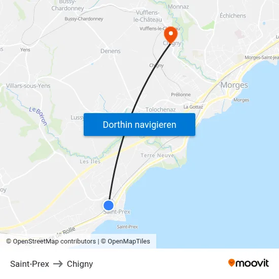 Saint-Prex to Chigny map
