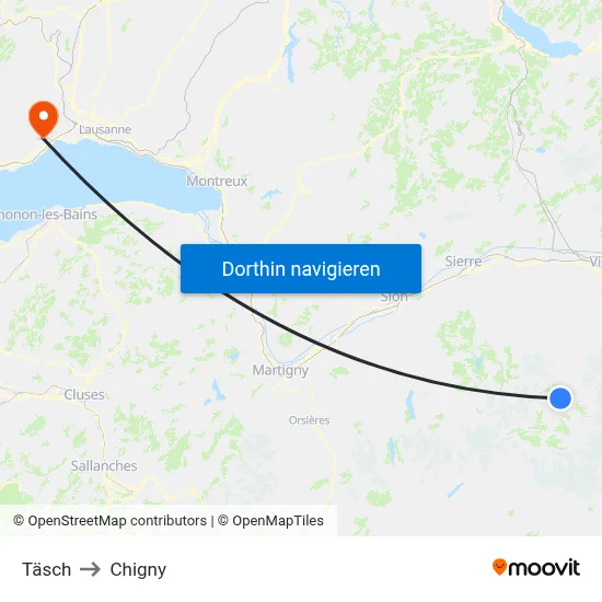 Täsch to Chigny map