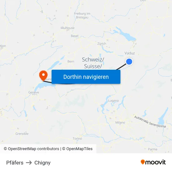 Pfäfers to Chigny map