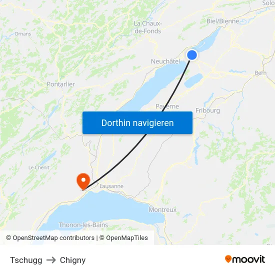 Tschugg to Chigny map