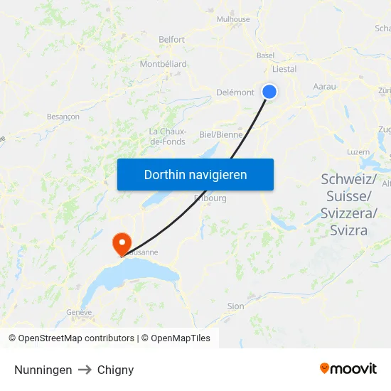 Nunningen to Chigny map