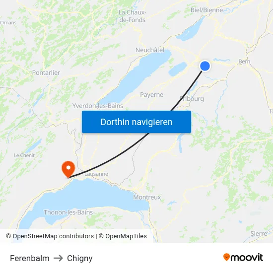 Ferenbalm to Chigny map