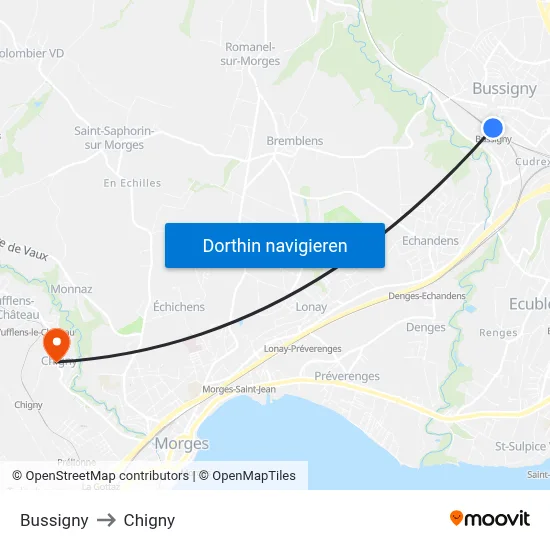 Bussigny to Chigny map