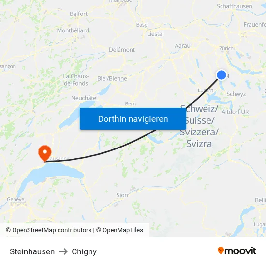 Steinhausen to Chigny map