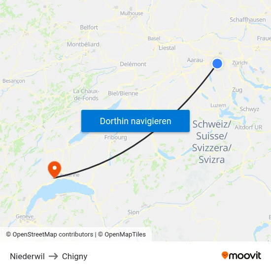 Niederwil to Chigny map