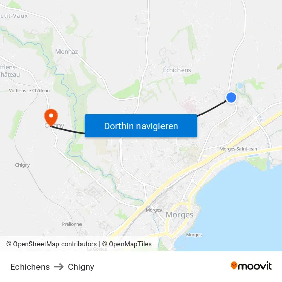 Echichens to Chigny map