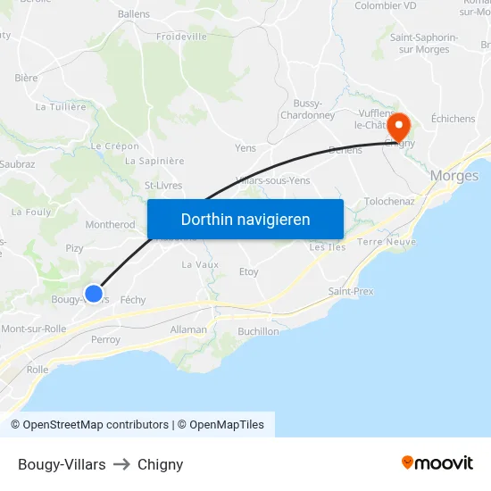 Bougy-Villars to Chigny map
