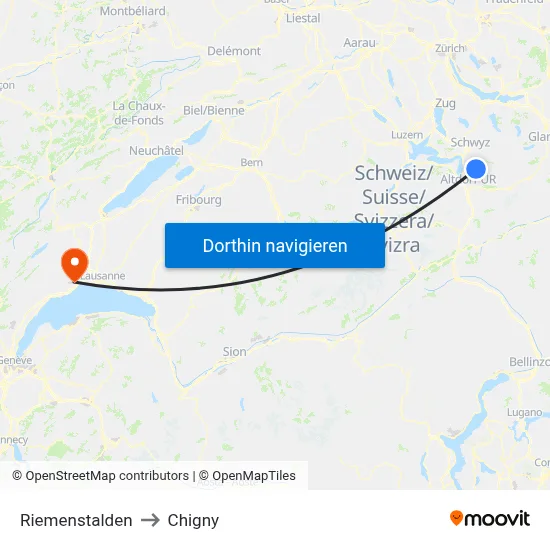 Riemenstalden to Chigny map