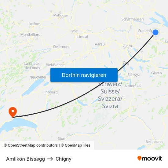 Amlikon-Bissegg to Chigny map