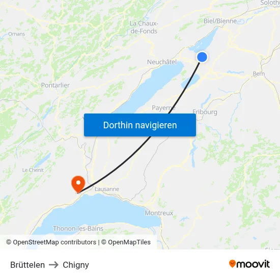 Brüttelen to Chigny map