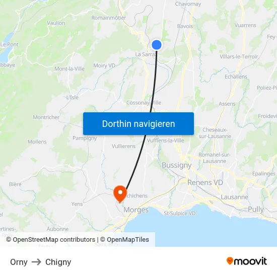 Orny to Chigny map