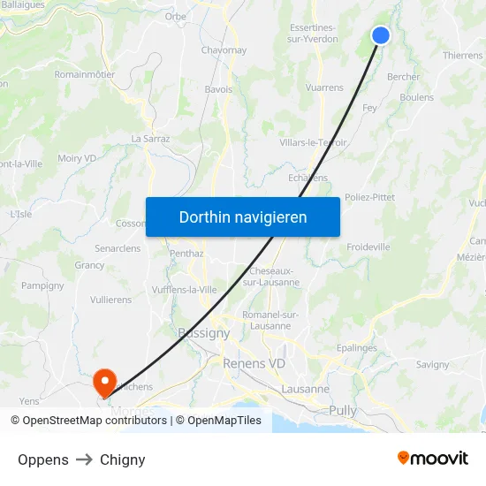 Oppens to Chigny map