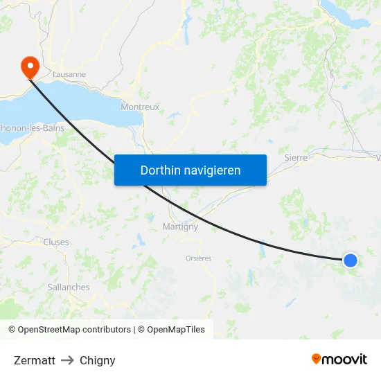 Zermatt to Chigny map