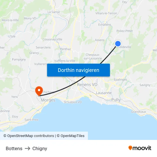 Bottens to Chigny map