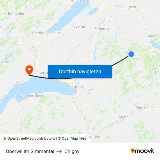 Oberwil Im Simmental to Chigny map