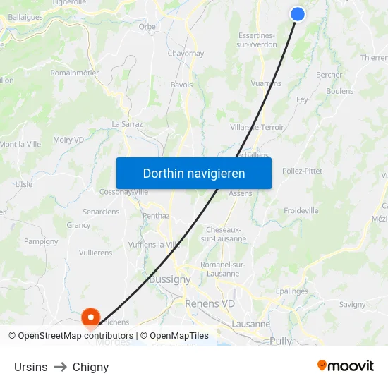 Ursins to Chigny map