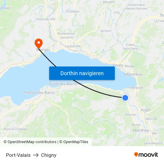 Port-Valais to Chigny map