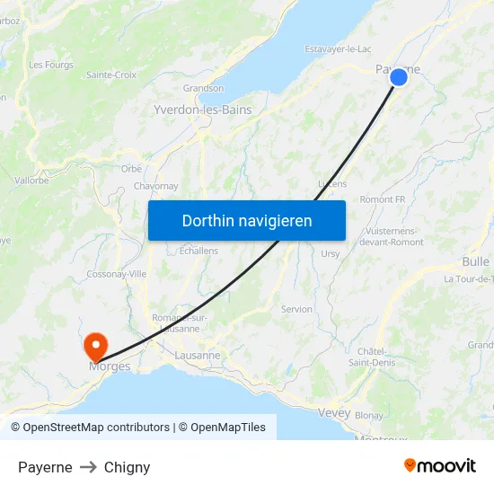 Payerne to Chigny map