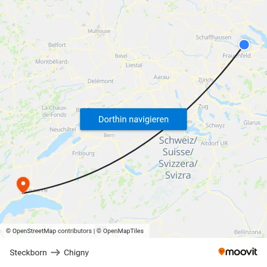 Steckborn to Chigny map