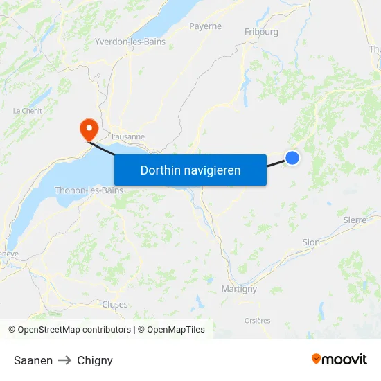 Saanen to Chigny map