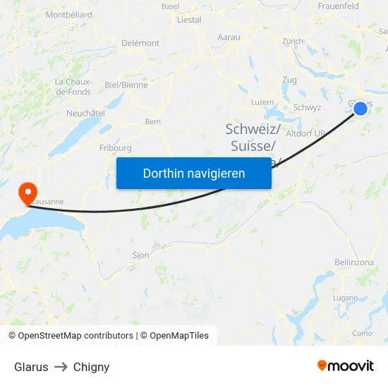 Glarus to Chigny map