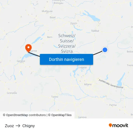 Zuoz to Chigny map