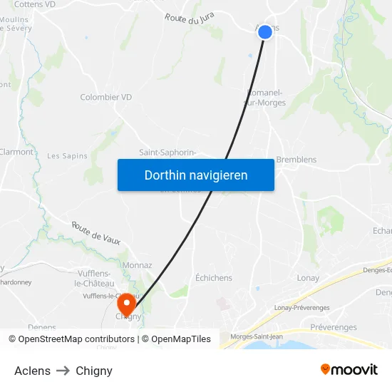 Aclens to Chigny map