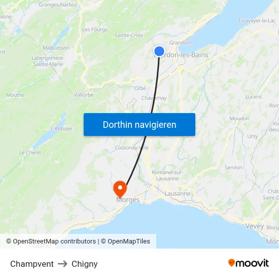 Champvent to Chigny map