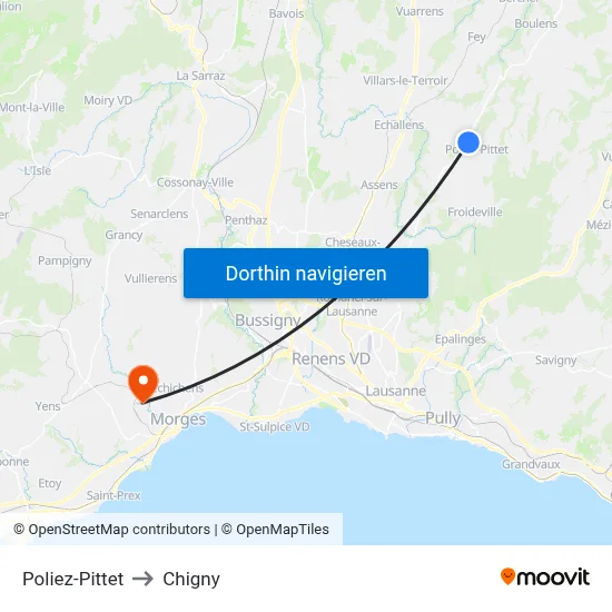 Poliez-Pittet to Chigny map