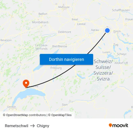 Remetschwil to Chigny map