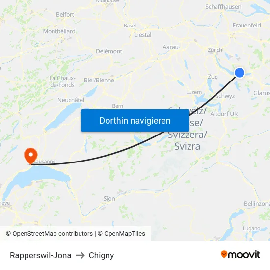 Rapperswil-Jona to Chigny map