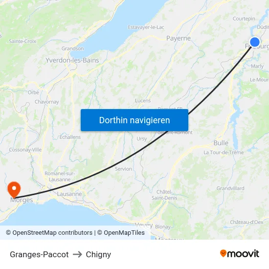 Granges-Paccot to Chigny map