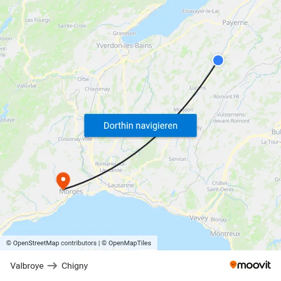 Valbroye to Chigny map