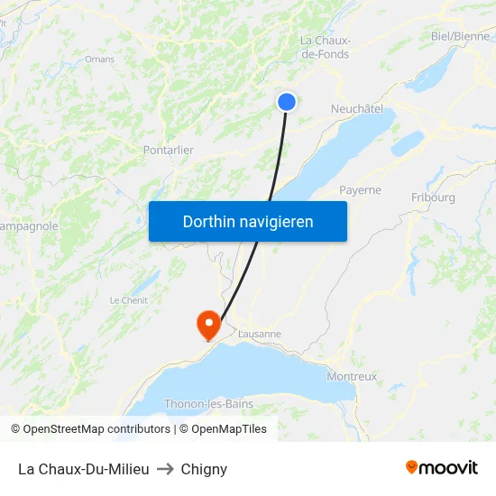 La Chaux-Du-Milieu to Chigny map