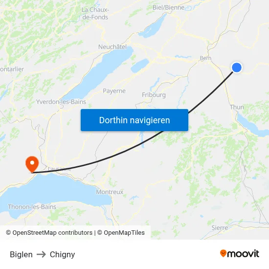 Biglen to Chigny map