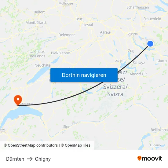 Dürnten to Chigny map